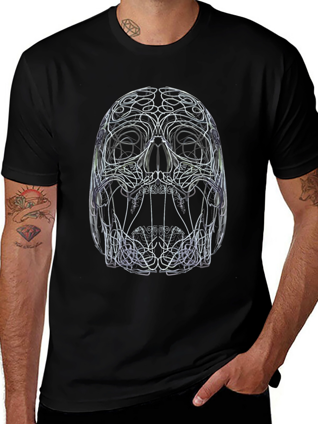 Abstract Skull Graphic Print Black T-Shirt