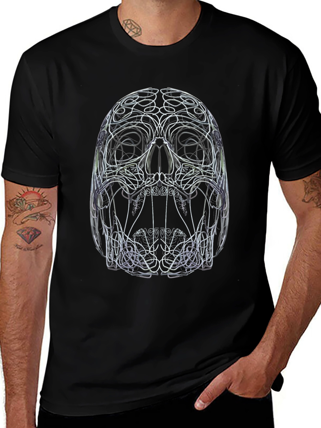 Abstract Skull Graphic Print Black T-Shirt