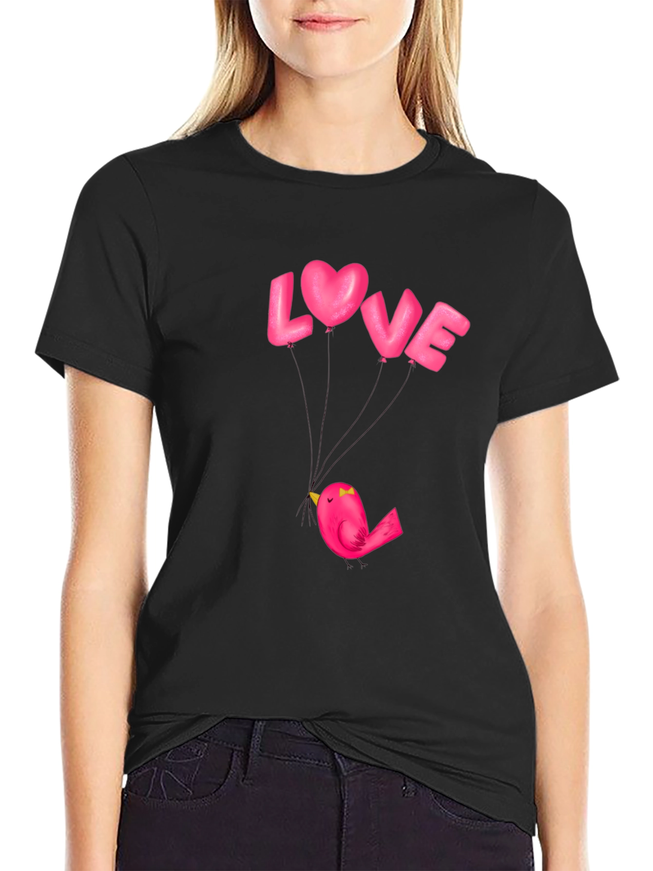 Love Bird Graphic Tee - Stylish Black Cotton T-Shirt