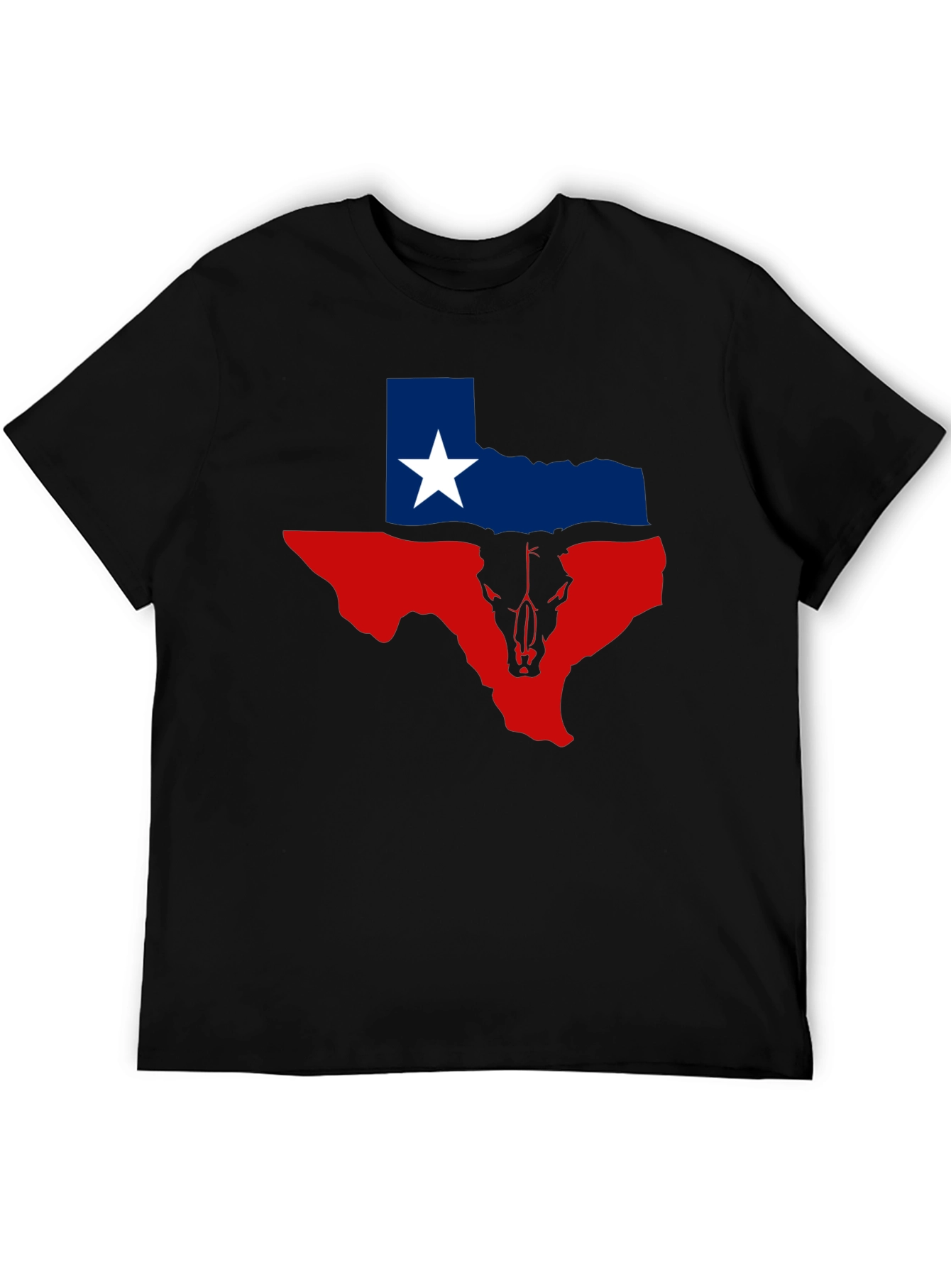 Texas Flag Bull Skull Graphic Tee - Black