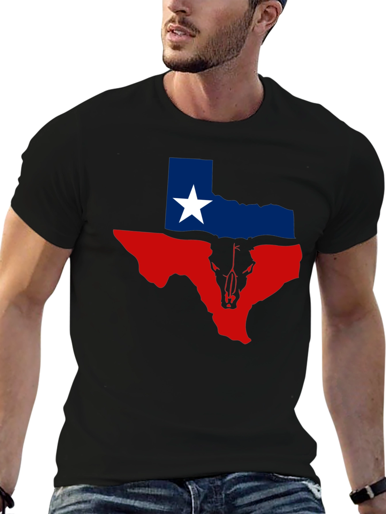 Texas Flag Bull Skull Graphic Tee - Black
