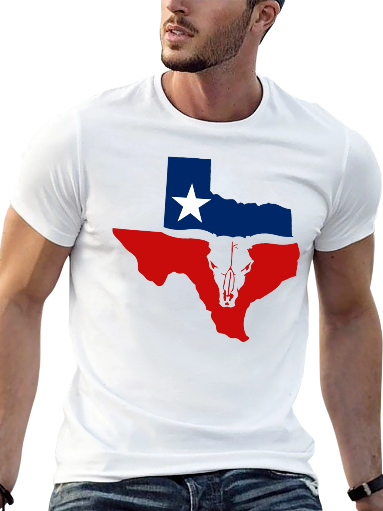 Texas Flag Bull Skull Graphic Tee - Black