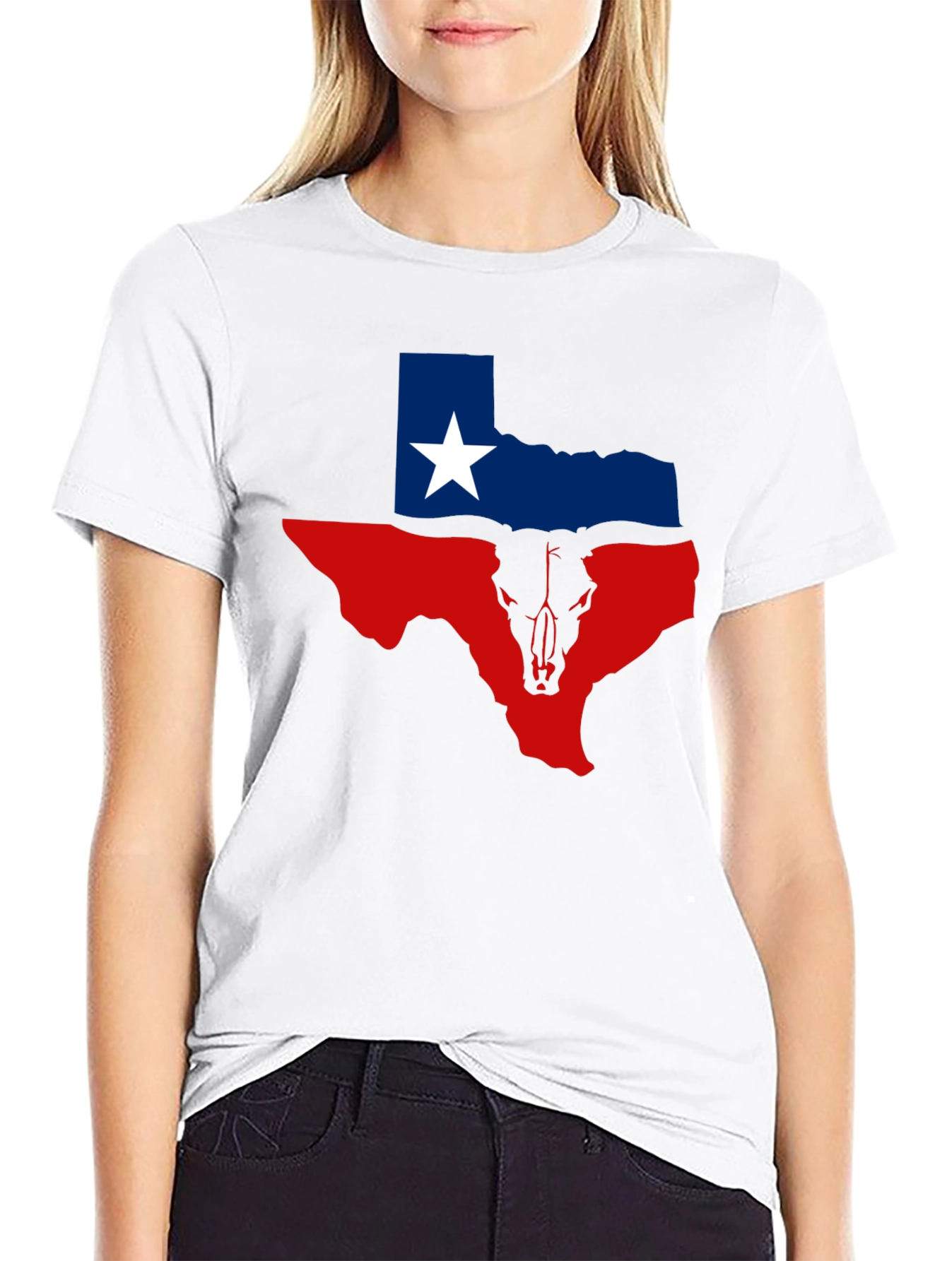 Texas Flag Bull Skull Graphic Tee - Black