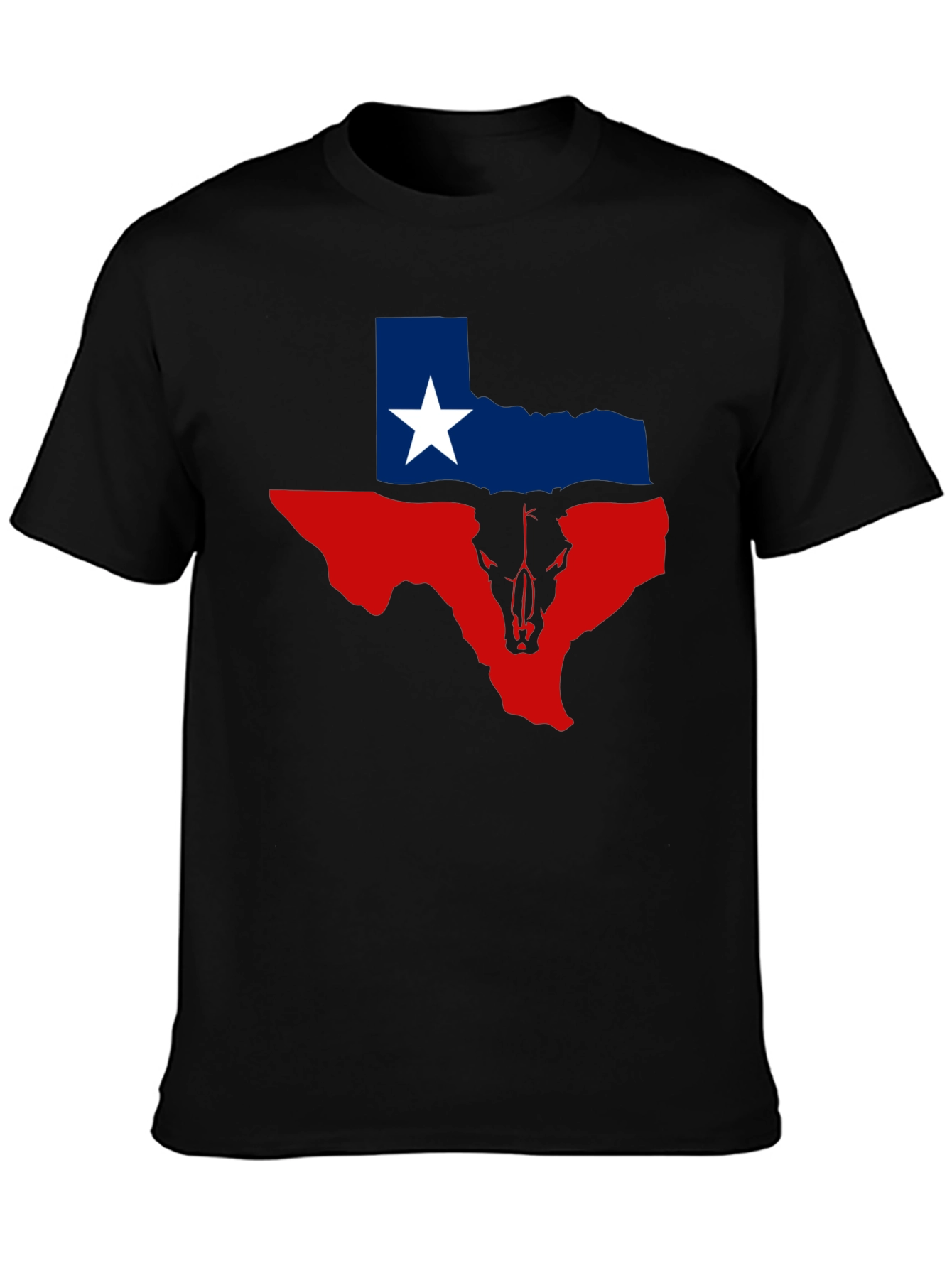 Texas Flag Bull Skull Graphic Tee - Black