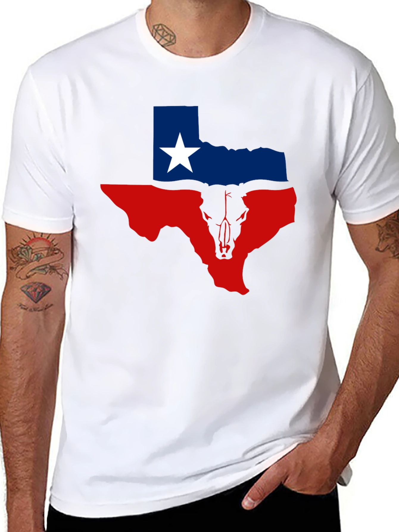Texas Flag Bull Skull Graphic Tee - Black