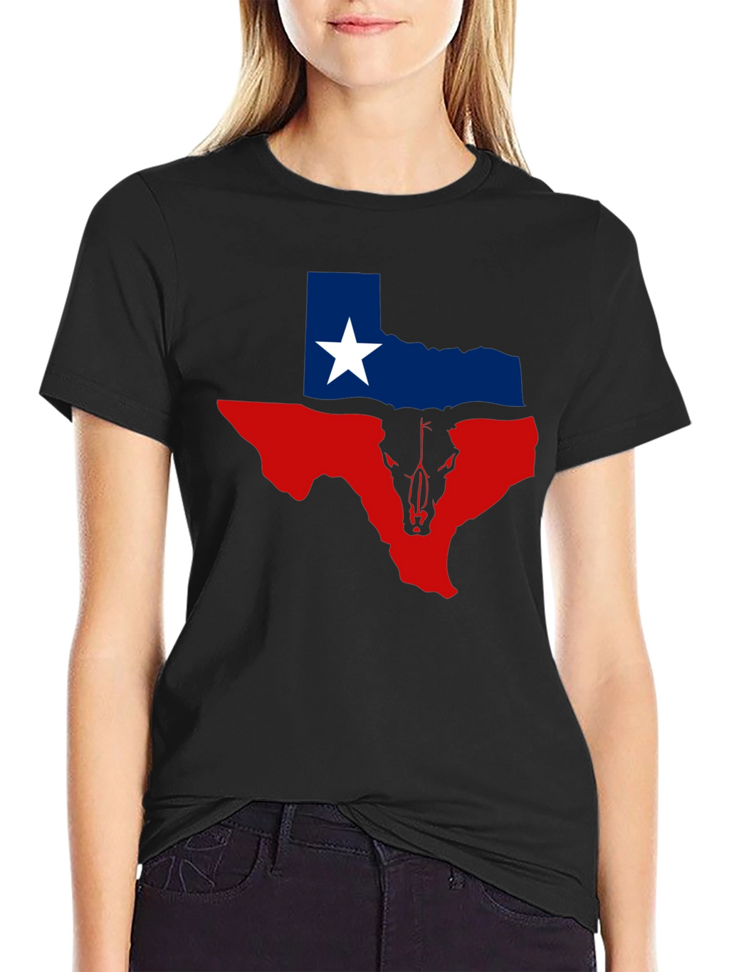 Texas Flag Bull Skull Graphic Tee - Black