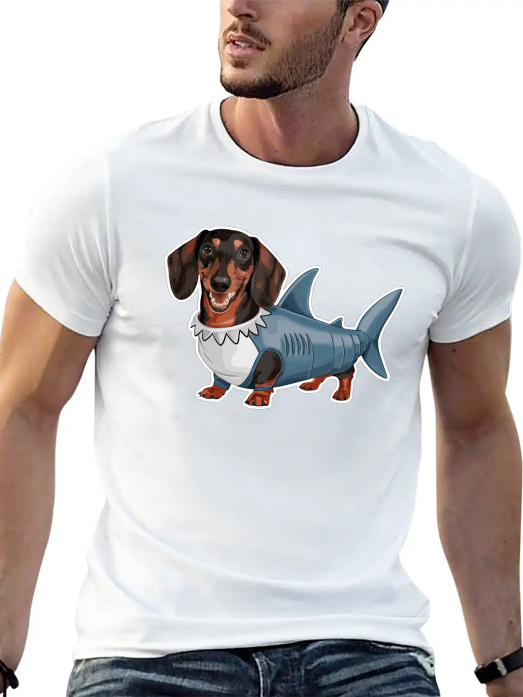 Dachshunds In Costumes Shark Outfit Stylish Everyday T-Shirt – Unisex Basic Cotton Tee
