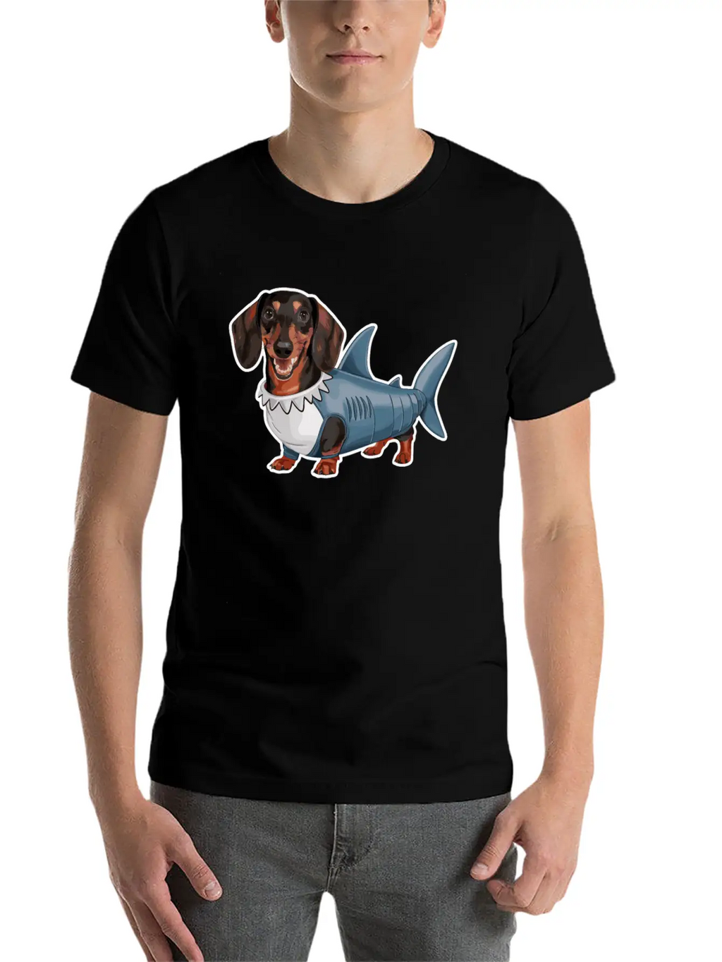 Dachshunds In Costumes Shark Outfit Stylish Everyday T-Shirt – Unisex Basic Cotton Tee