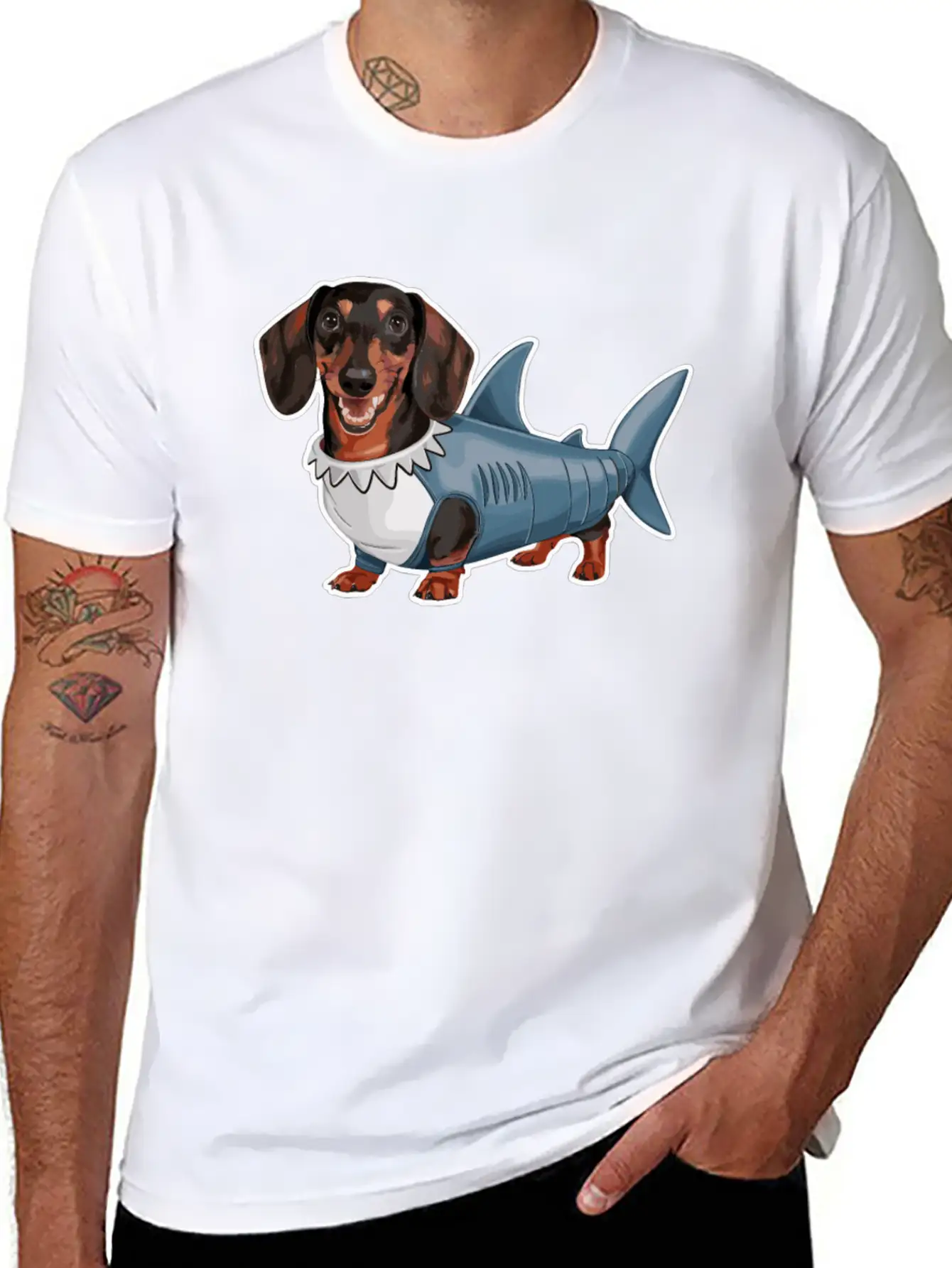 Dachshunds In Costumes Shark Outfit Stylish Everyday T-Shirt – Unisex Basic Cotton Tee