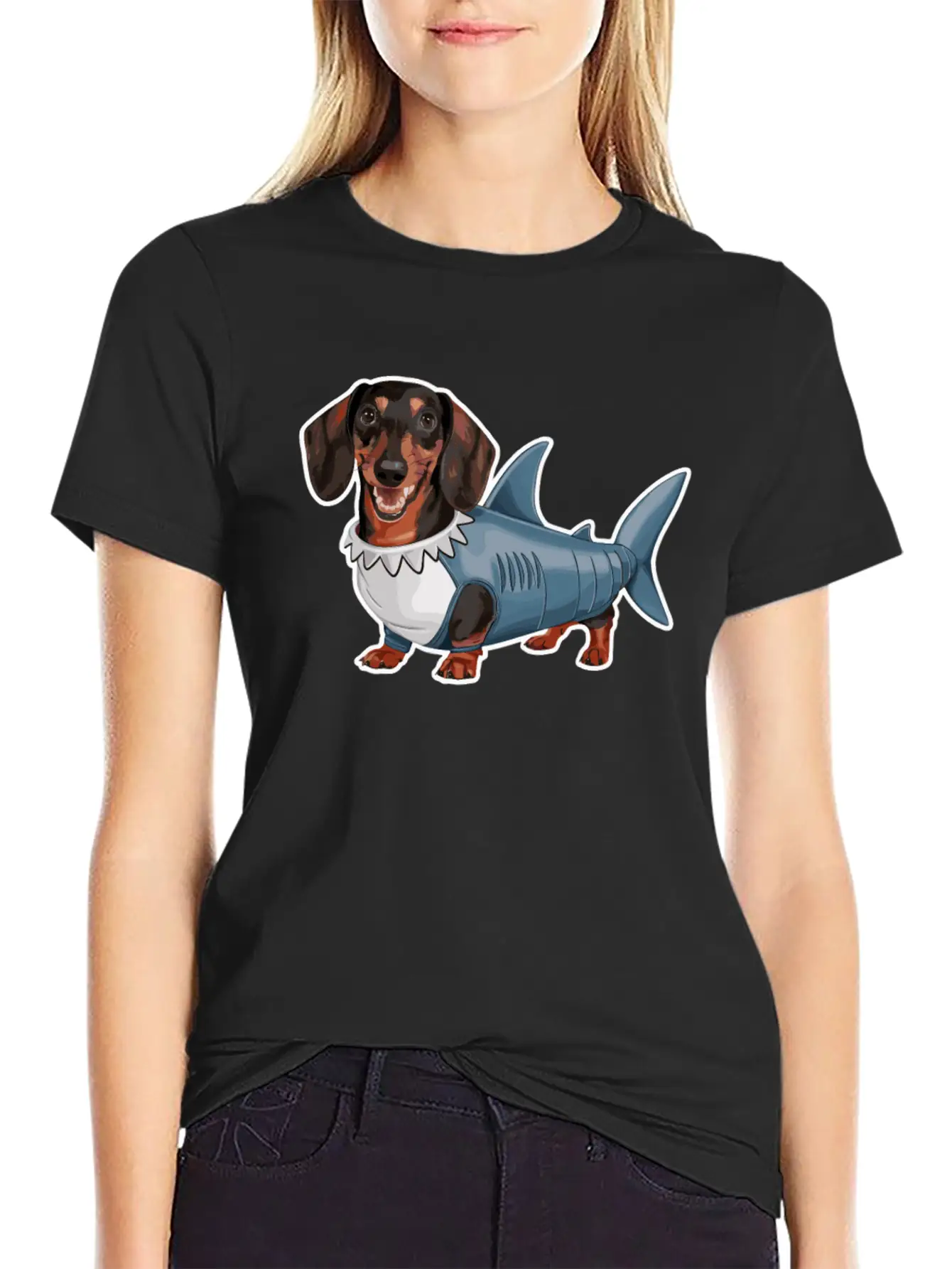 Dachshunds In Costumes Shark Outfit Stylish Everyday T-Shirt – Unisex Basic Cotton Tee
