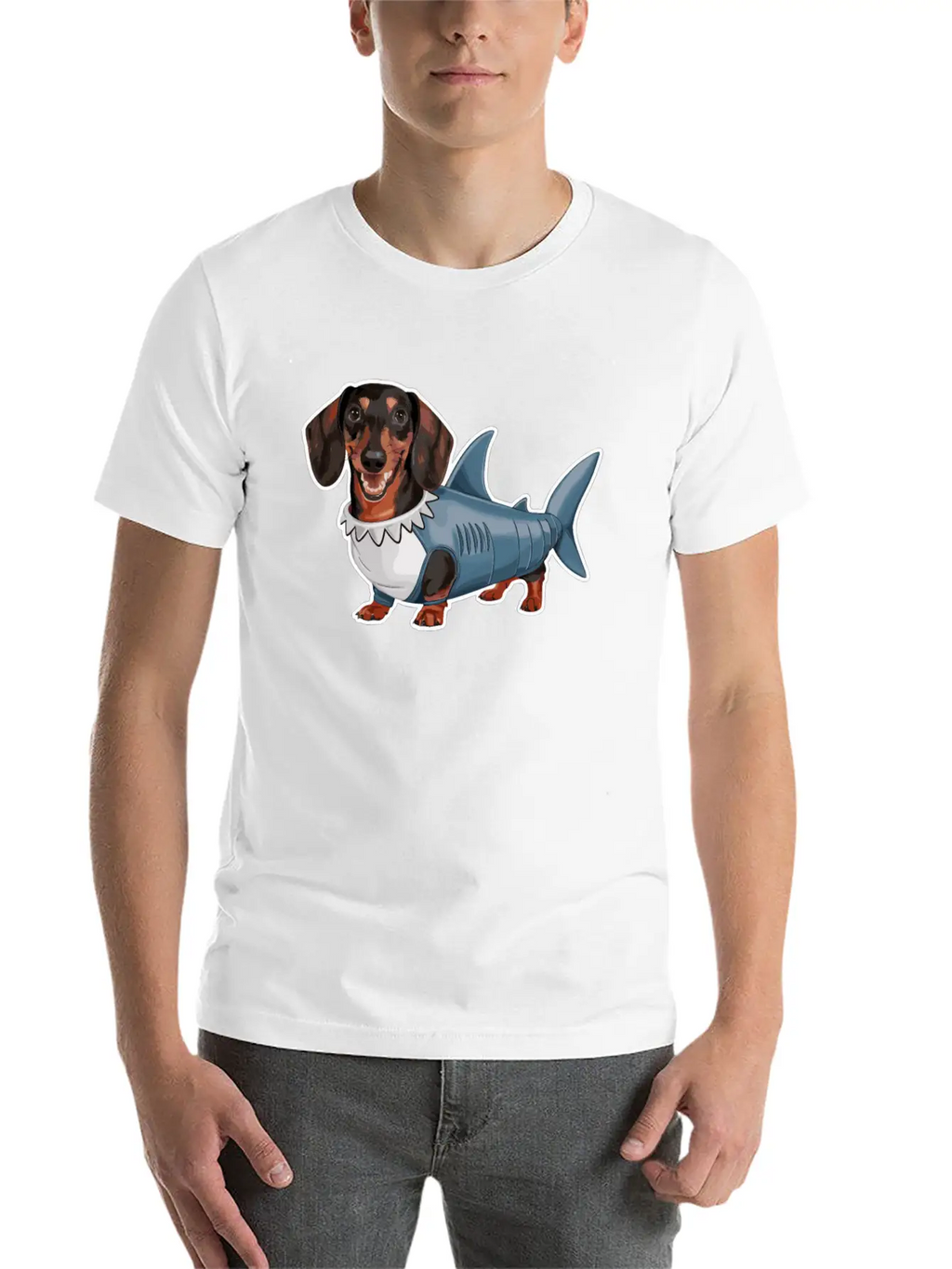 Dachshunds In Costumes Shark Outfit Stylish Everyday T-Shirt – Unisex Basic Cotton Tee