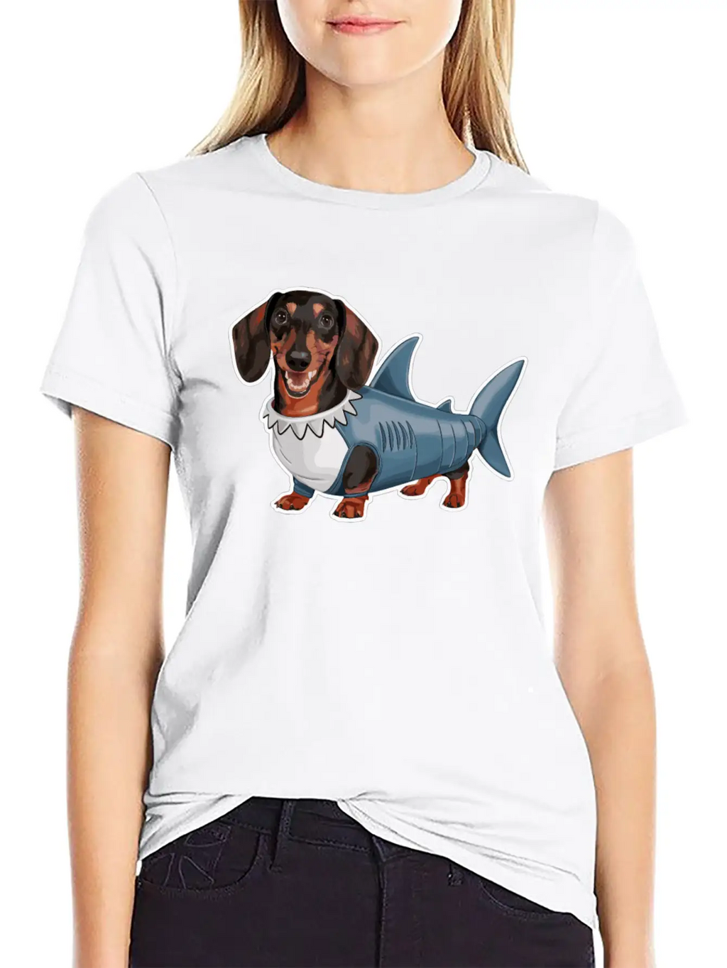 Dachshunds In Costumes Shark Outfit Stylish Everyday T-Shirt – Unisex Basic Cotton Tee