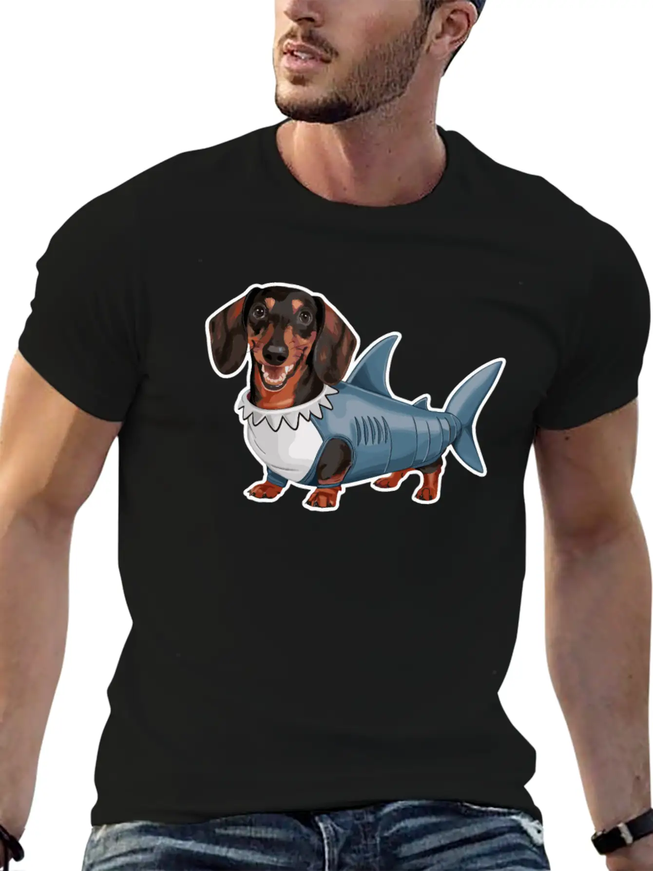 Dachshunds In Costumes Shark Outfit Stylish Everyday T-Shirt – Unisex Basic Cotton Tee