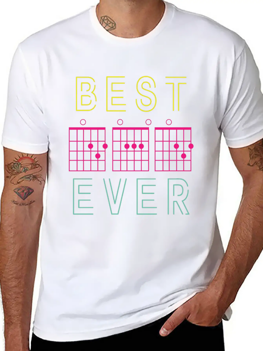 Dad Guitar Chord Neon Gift For Dad Music Teacher Classic Cotton Tee – Unisex Comfort For Any Season