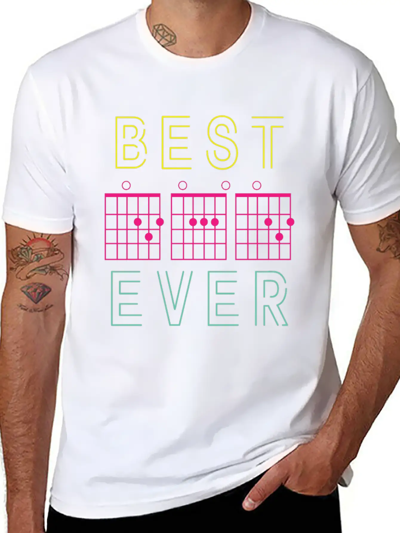 Dad Guitar Chord Neon Gift For Dad Music Teacher Classic Cotton Tee – Unisex Comfort For Any Season