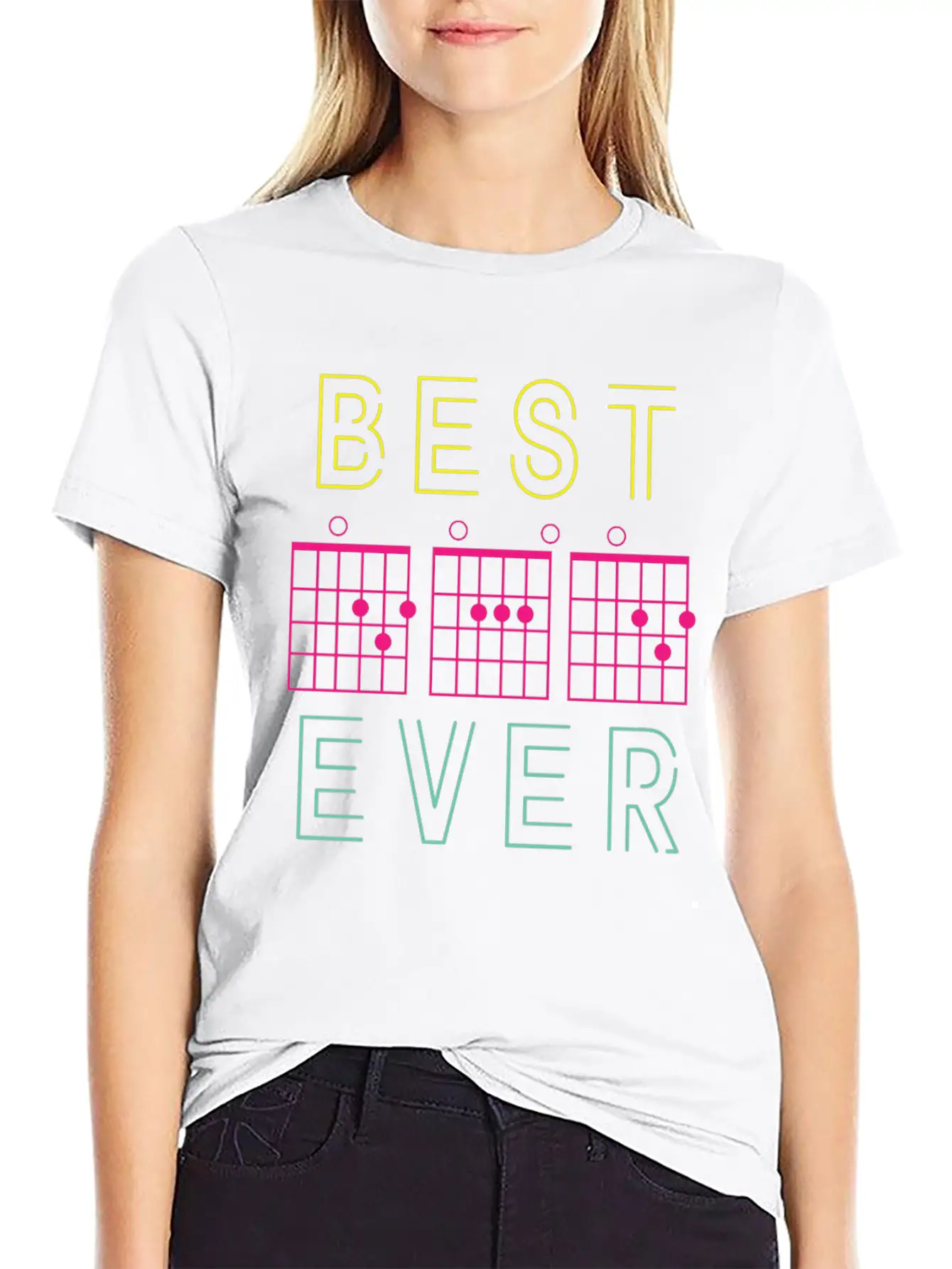 Dad Guitar Chord Neon Gift For Dad Music Teacher Classic Cotton Tee – Unisex Comfort For Any Season