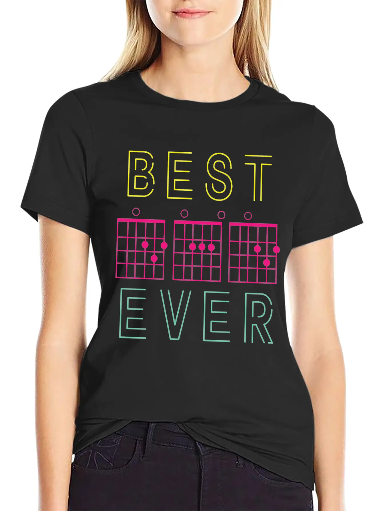 Dad Guitar Chord Neon Gift For Dad Music Teacher Classic Cotton Tee – Unisex Comfort For Any Season