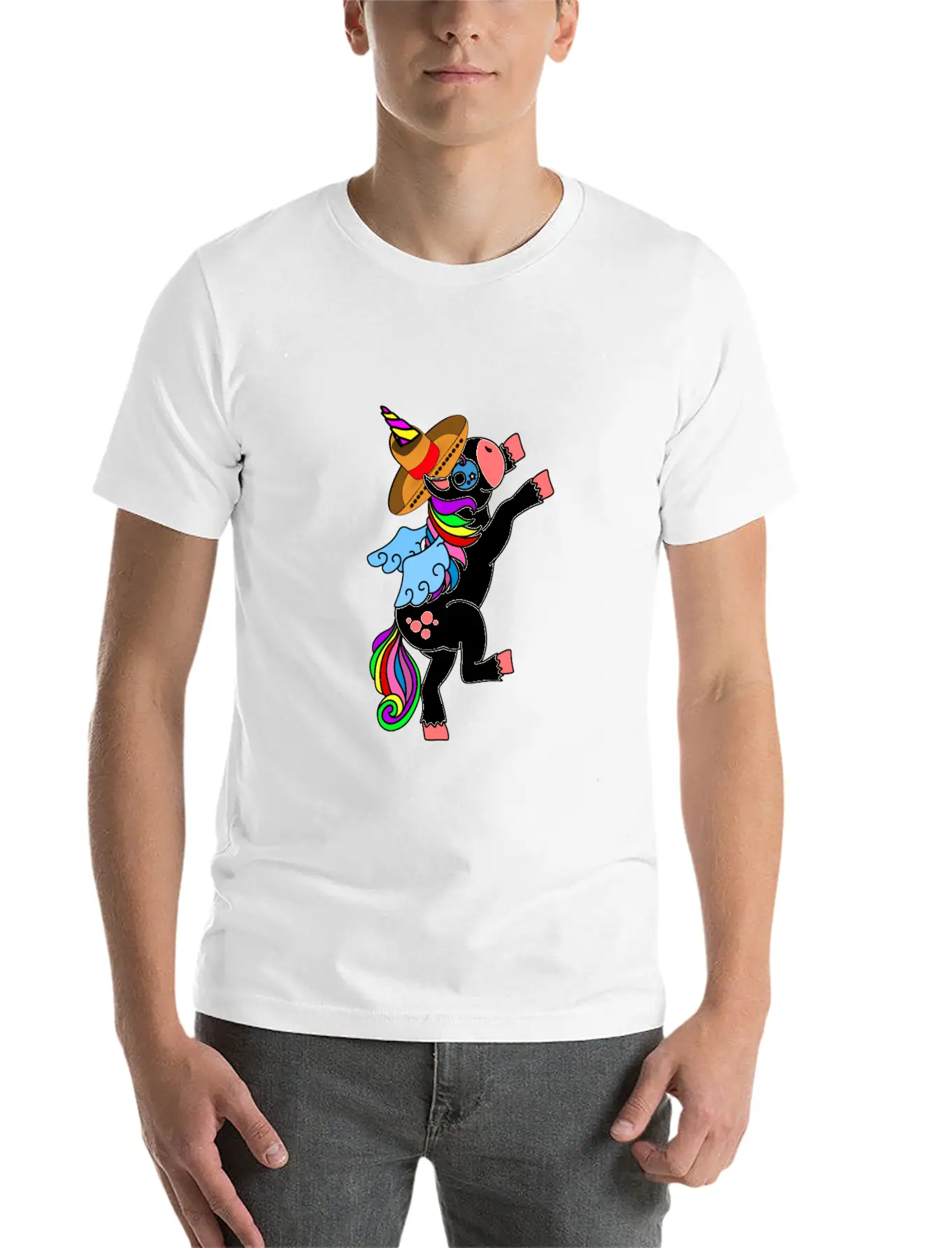 Dancing White Unicorn Cinco De Mayo And Mardy Gras Basic Graphic T-Shirt – Daily Comfort In Soft Cotton