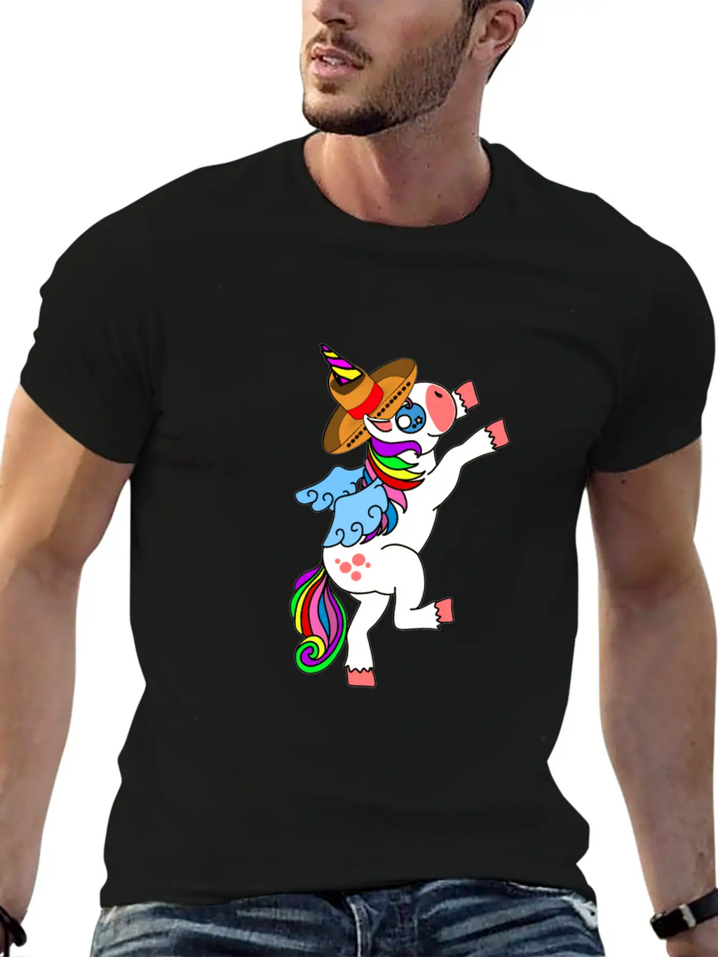 Dancing White Unicorn Cinco De Mayo And Mardy Gras Basic Graphic T-Shirt – Daily Comfort In Soft Cotton