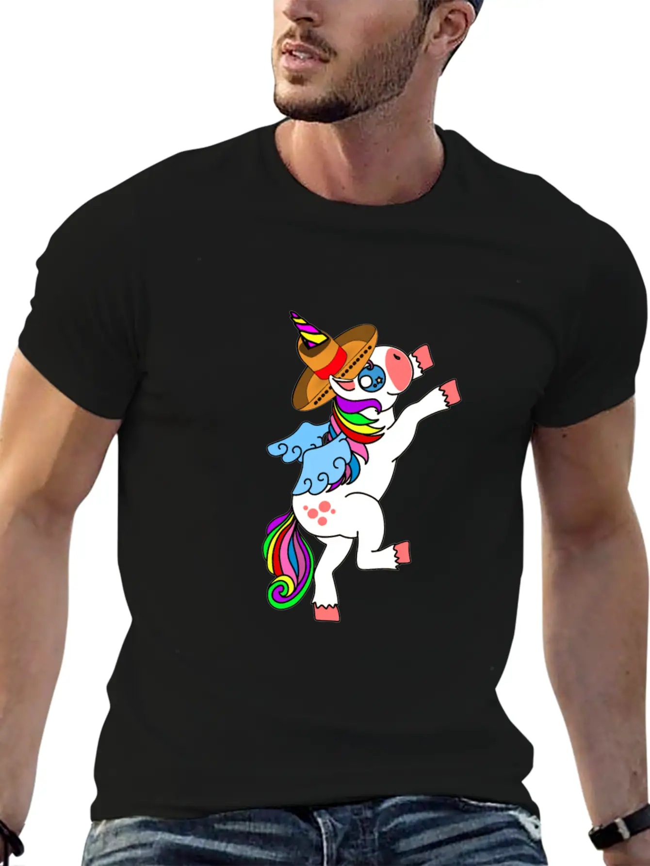 Dancing White Unicorn Cinco De Mayo And Mardy Gras Basic Graphic T-Shirt – Daily Comfort In Soft Cotton