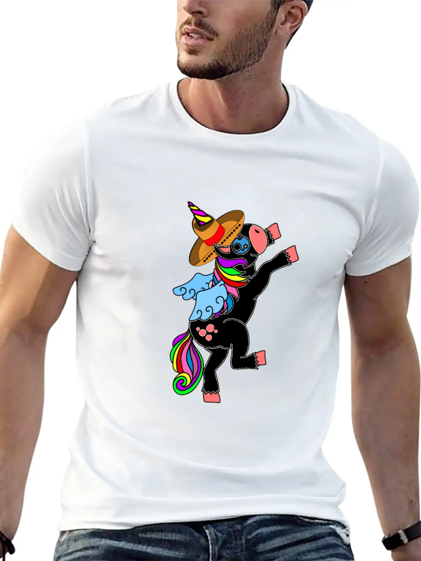 Dancing White Unicorn Cinco De Mayo And Mardy Gras Basic Graphic T-Shirt – Daily Comfort In Soft Cotton