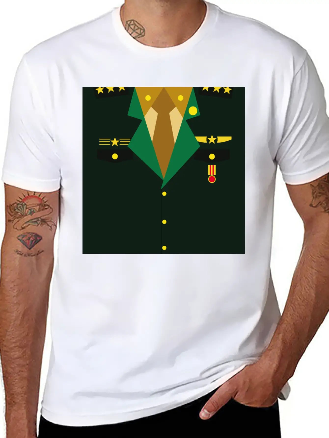 Dark Green Military Uniform Medal - Idea Gift Essential Cotton Tee For Daily Outfits – Unisex Style