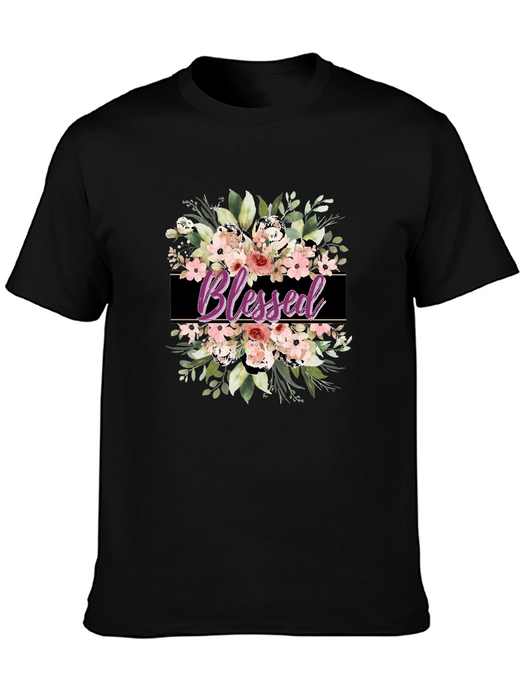 Blessed Floral Graphic T-Shirt - Black