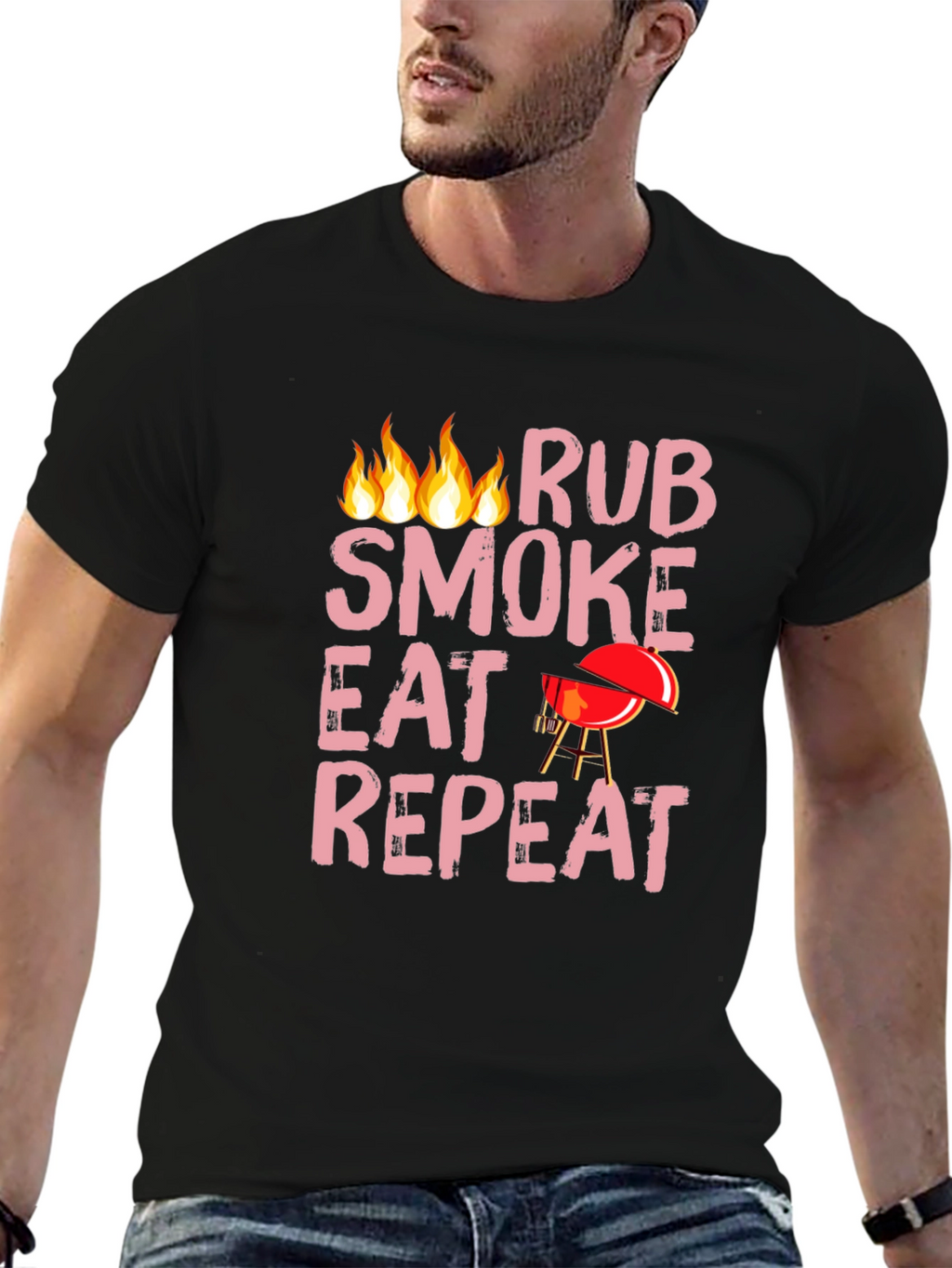 BBQ Rub Smoke Eat Repeat Black T-Shirt