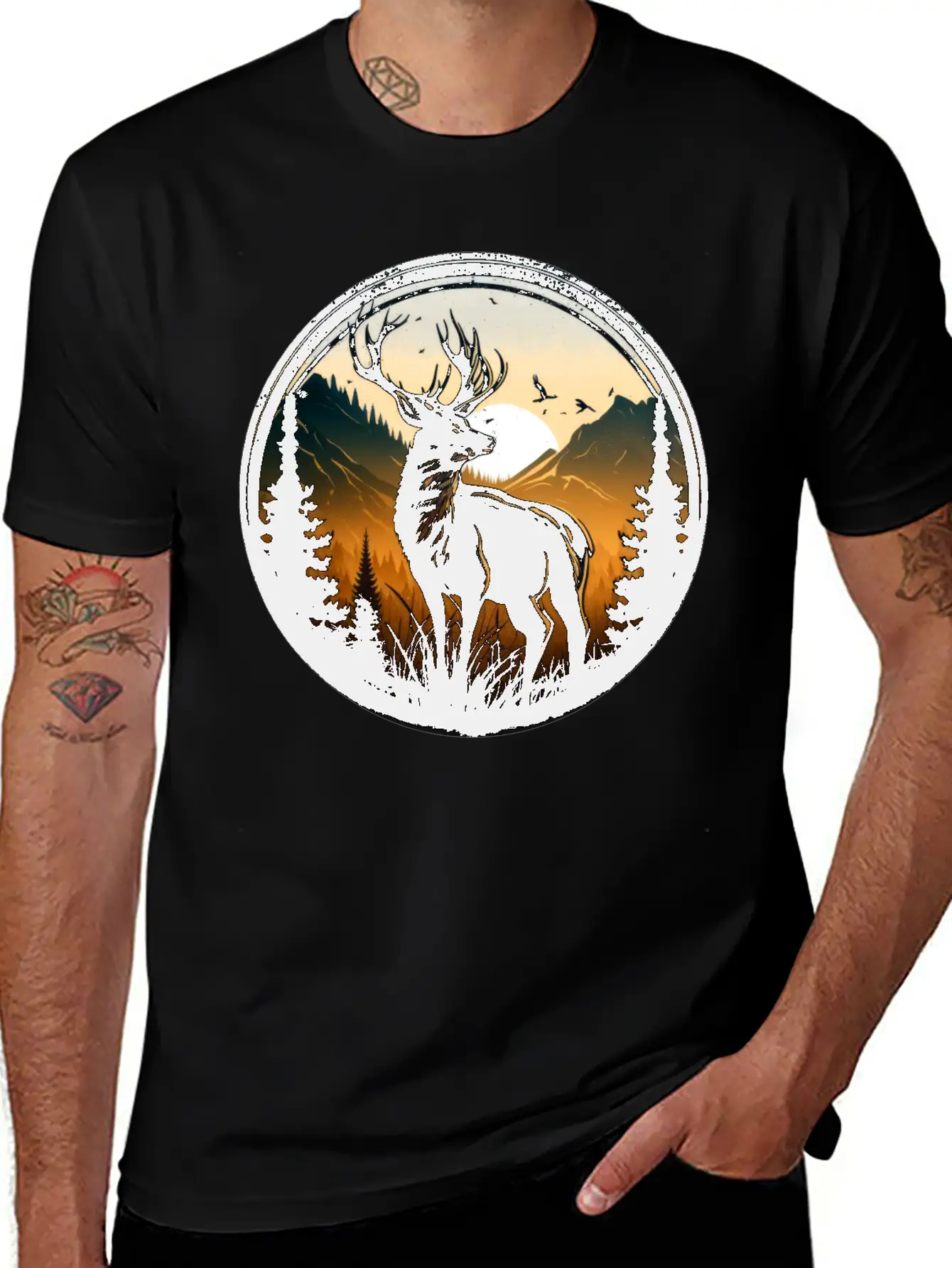 Deer In Forest Breathable Graphic T-Shirt – Perfect For Casual Days