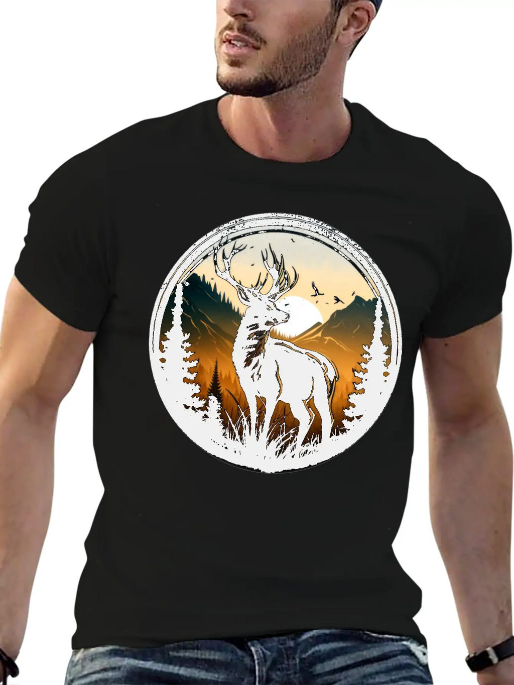 Deer In Forest Breathable Graphic T-Shirt – Perfect For Casual Days