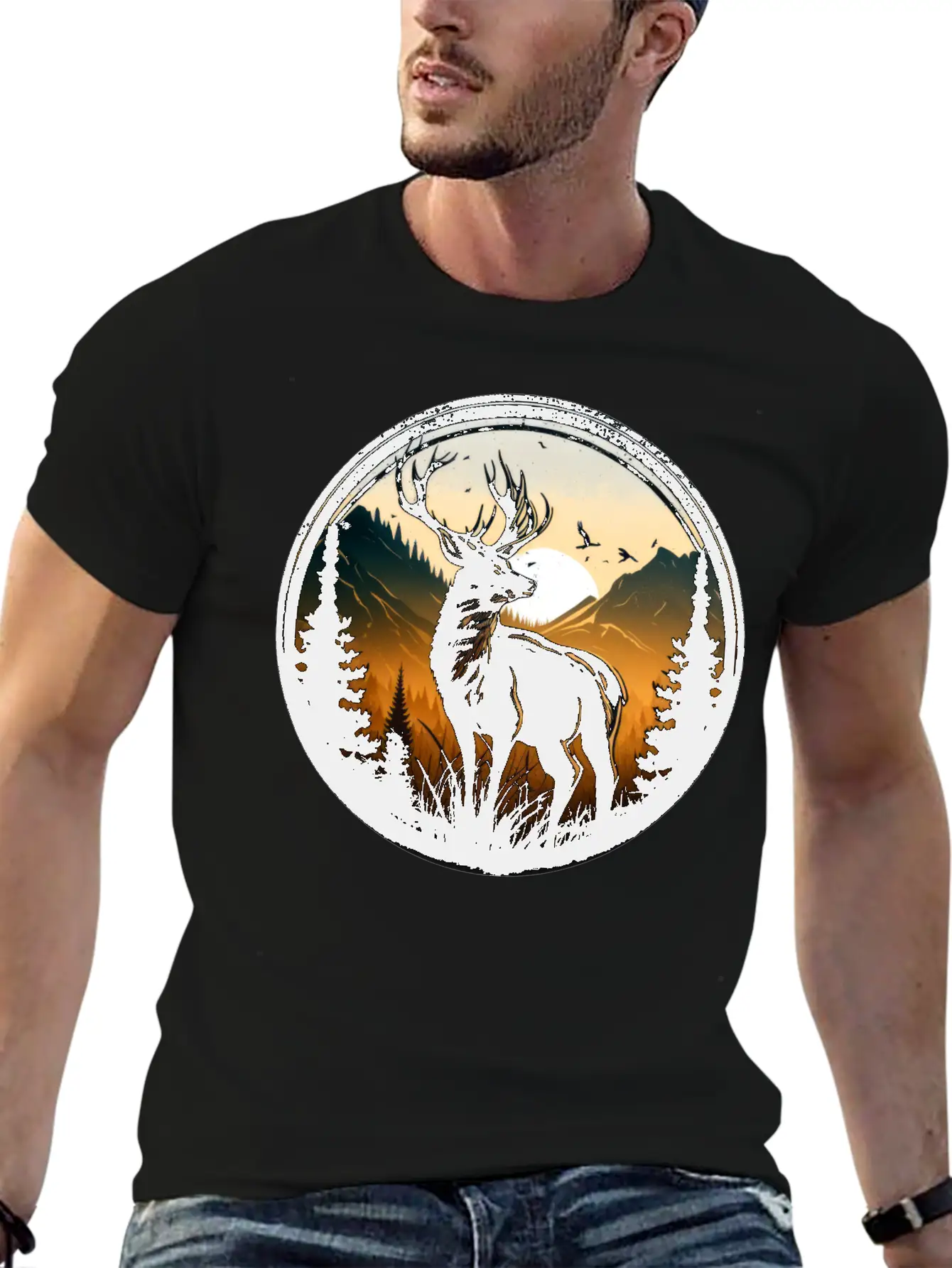 Deer In Forest Breathable Graphic T-Shirt – Perfect For Casual Days