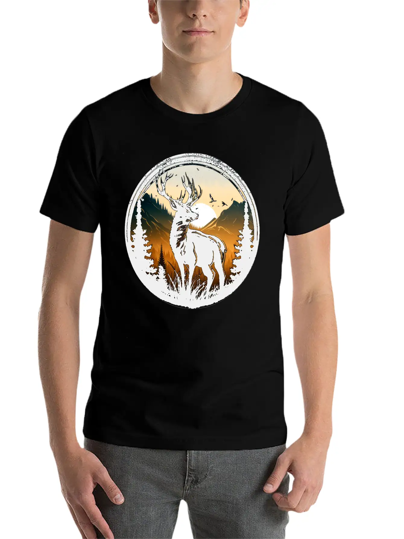 Deer In Forest Breathable Graphic T-Shirt – Perfect For Casual Days