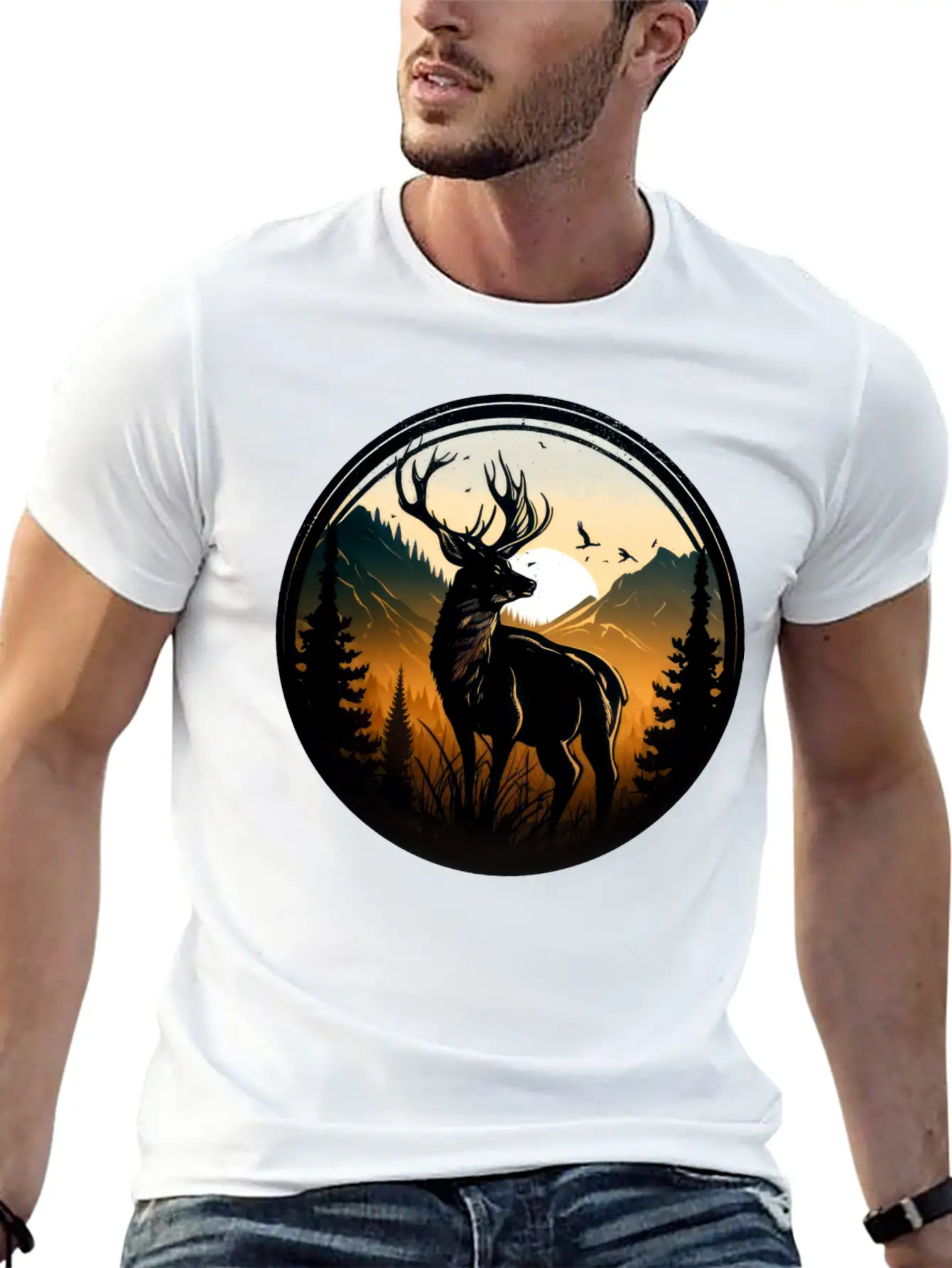 Deer In Forest Breathable Graphic T-Shirt – Perfect For Casual Days
