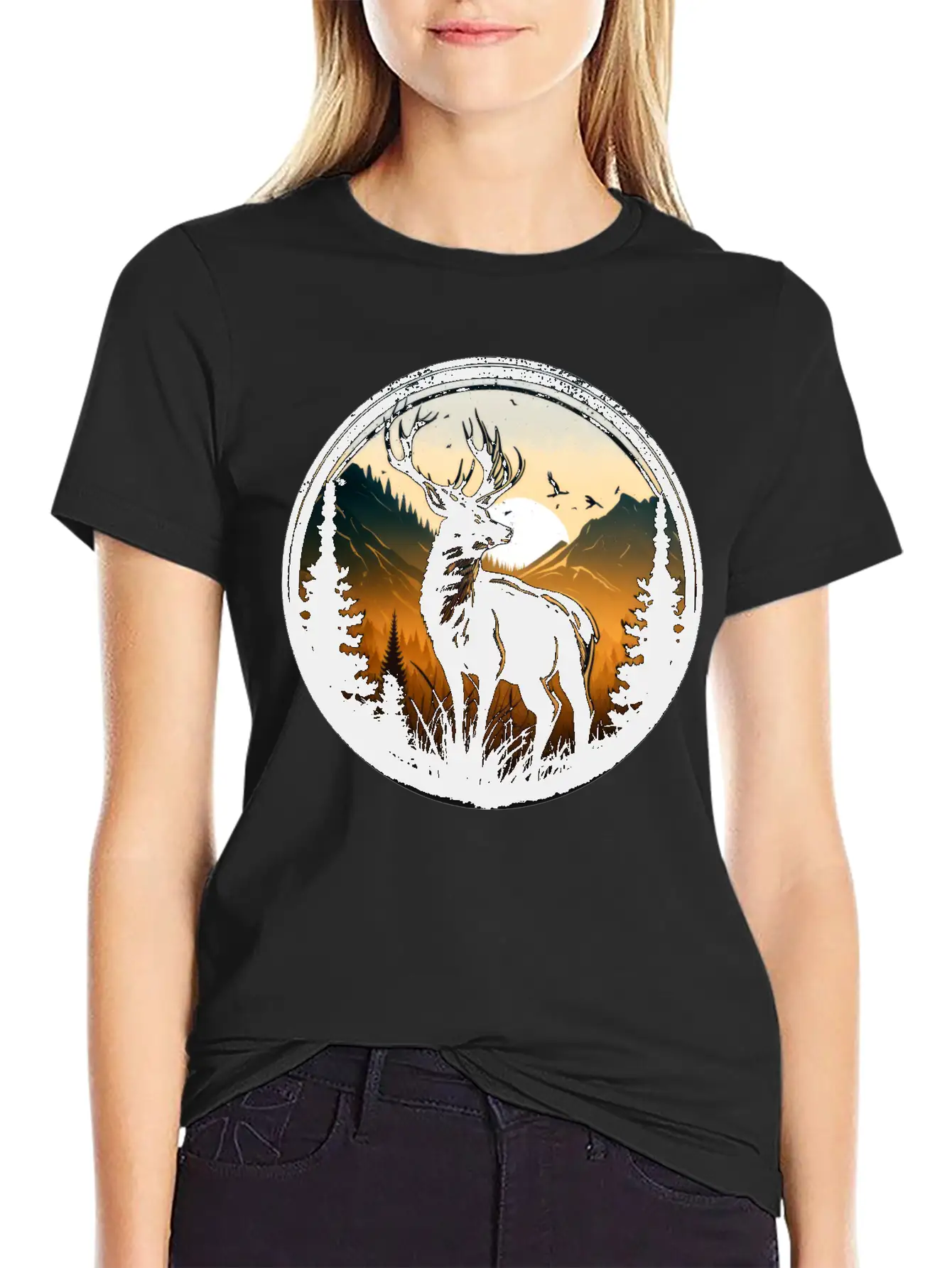 Deer In Forest Breathable Graphic T-Shirt – Perfect For Casual Days