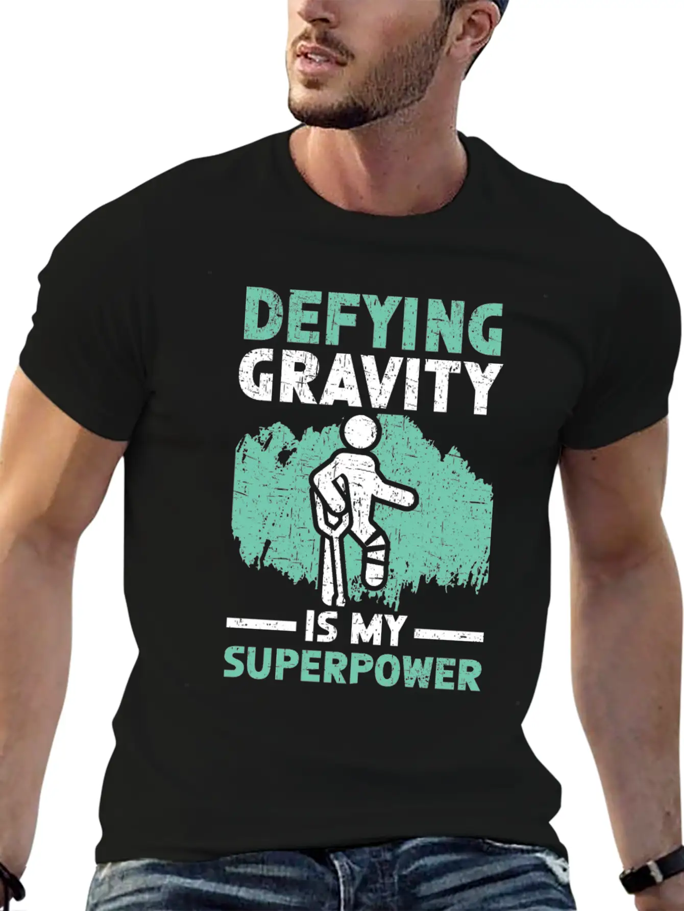 Defying Gravity Is My Superpower Broken Leg Injury Basic Graphic T-Shirt – Daily Comfort In Soft Cotton
