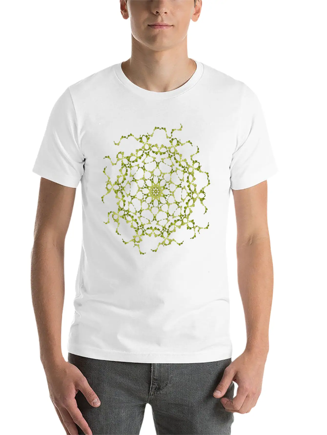 Delicate Filigree Structure Made Of Green Ornament Basic Graphic T-Shirt – Daily Comfort In Soft Cotton