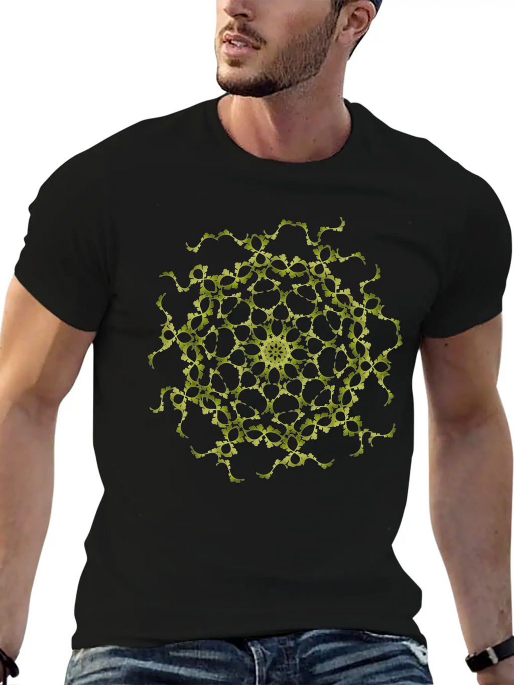 Delicate Filigree Structure Made Of Green Ornament Basic Graphic T-Shirt – Daily Comfort In Soft Cotton