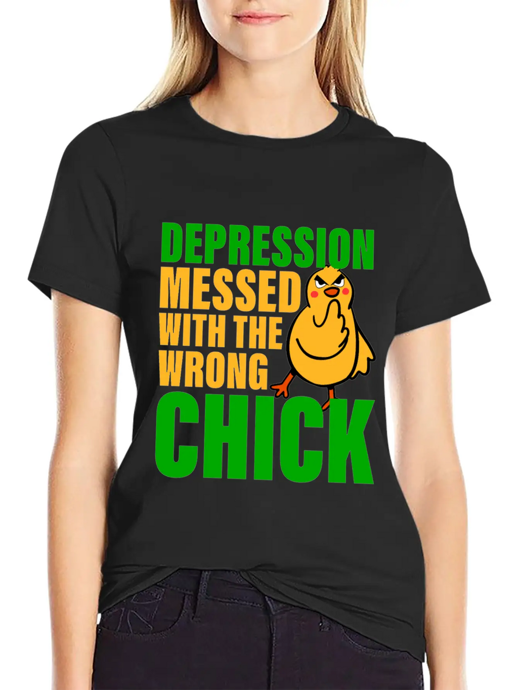 Depression Messed With The Wrong Chick 3 Breathable Soft Cotton T-Shirt – Timeless Casual Look
