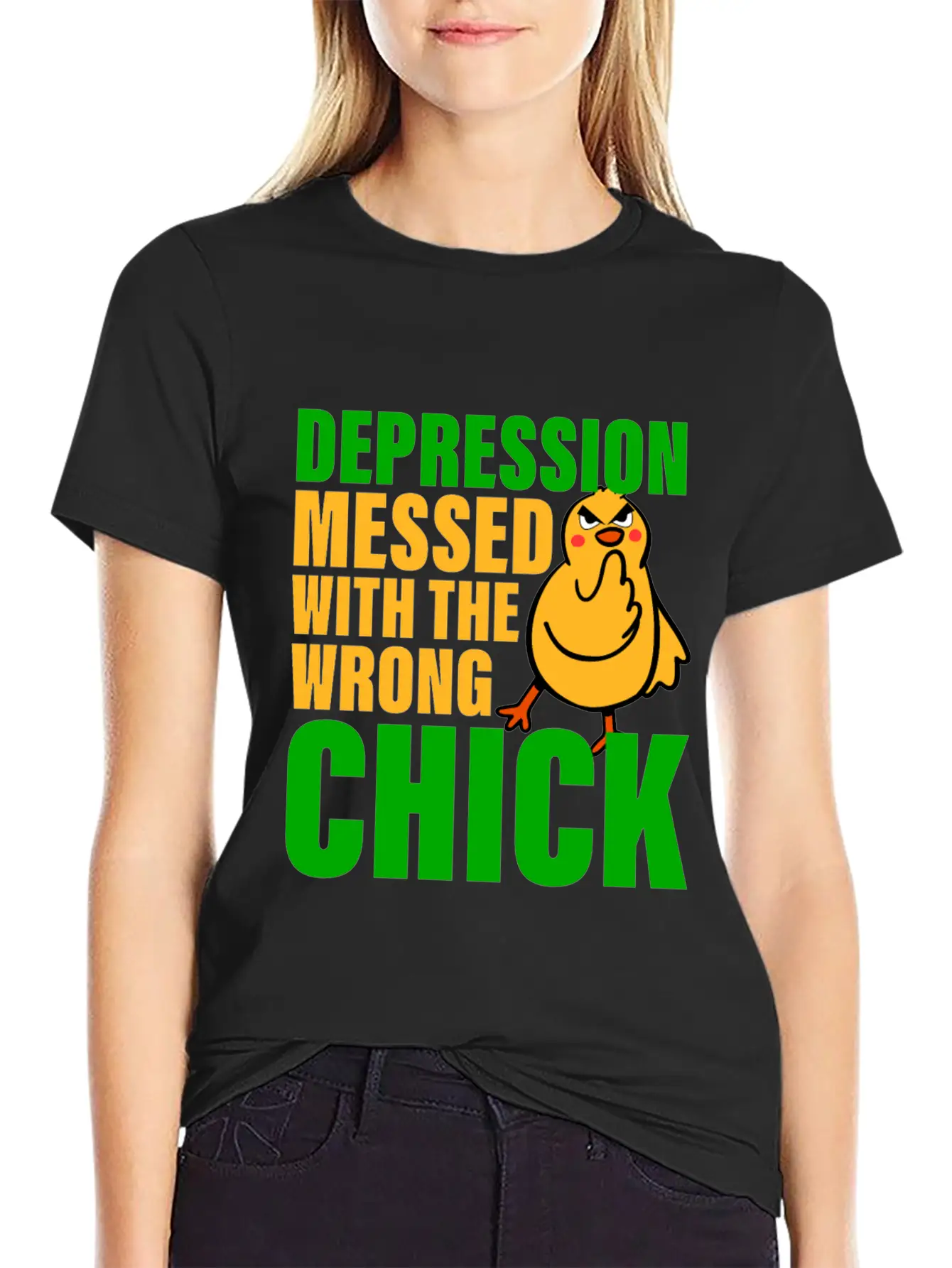 Depression Messed With The Wrong Chick 3 Breathable Soft Cotton T-Shirt – Timeless Casual Look