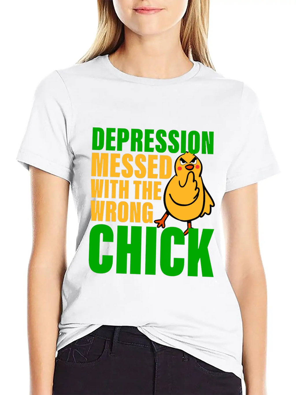 Depression Messed With The Wrong Chick 3 Breathable Soft Cotton T-Shirt – Timeless Casual Look