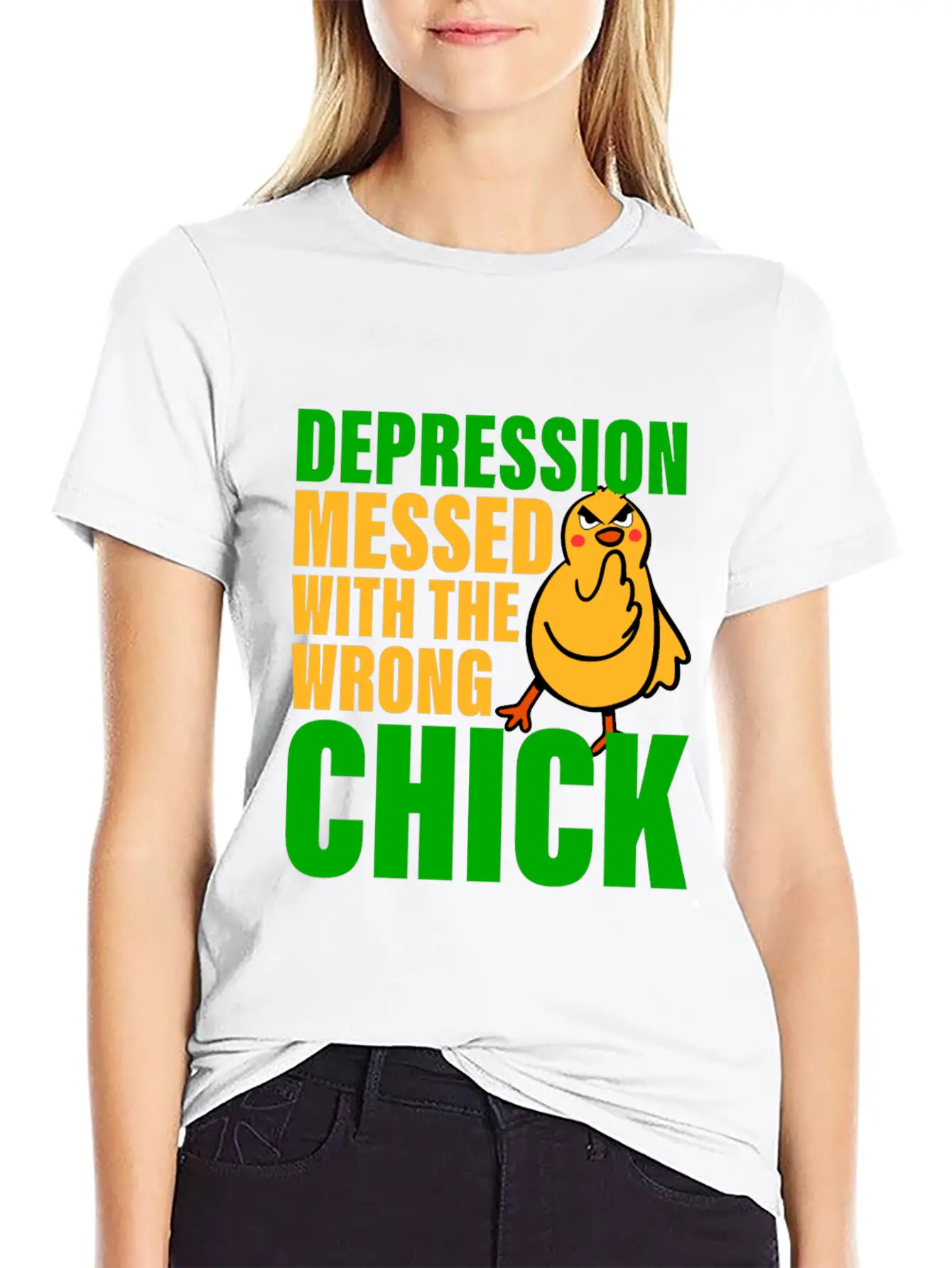 Depression Messed With The Wrong Chick 3 Breathable Soft Cotton T-Shirt – Timeless Casual Look