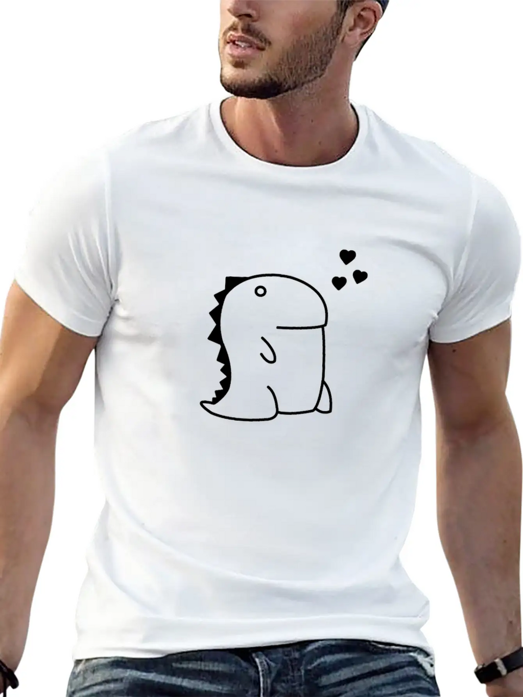 Dino - RAWR Dino Heart Cartoon Line Art Dinosaur Classic Cotton Tee – Unisex Comfort For Any Season