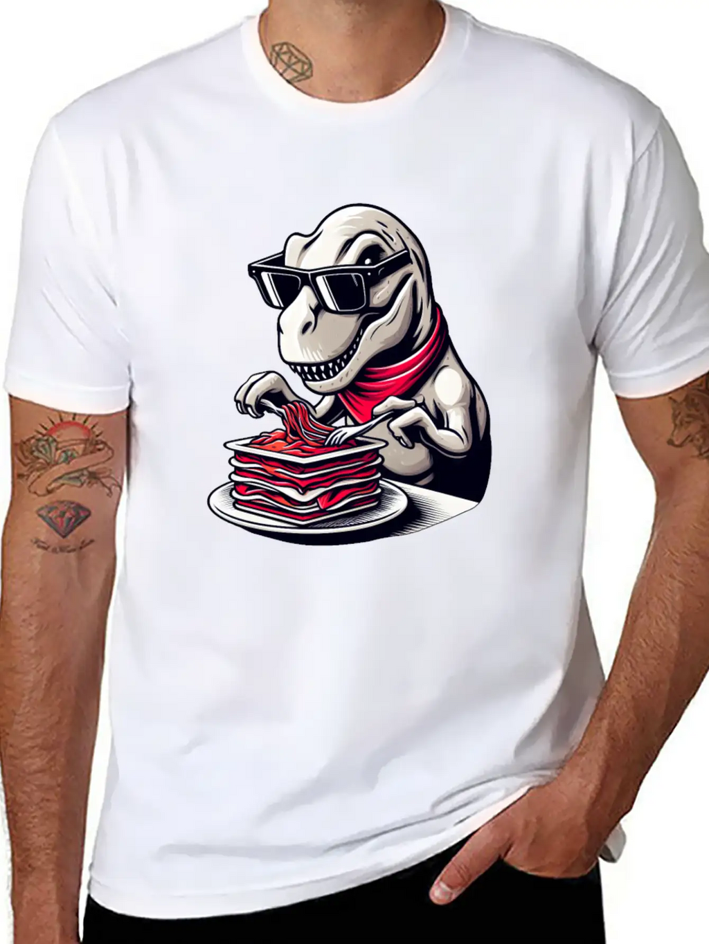 Dino T-Rex Lasagna Modern Elegant Timeless Short Sleeve Tee – Comfy And Minimalist Design