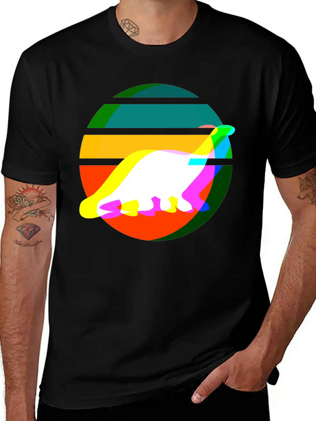 Dinosaur Colorsplit Sunset Essential Cotton Tee For Daily Outfits – Unisex Style
