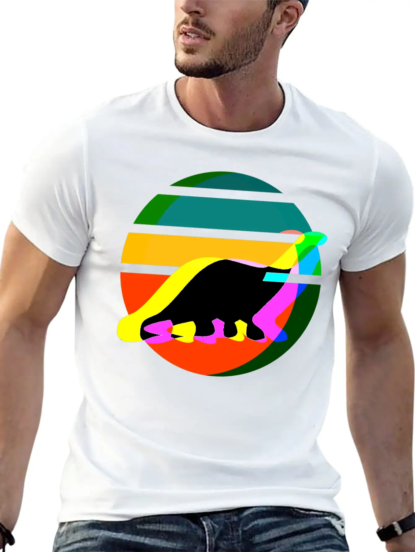 Dinosaur Colorsplit Sunset Essential Cotton Tee For Daily Outfits – Unisex Style