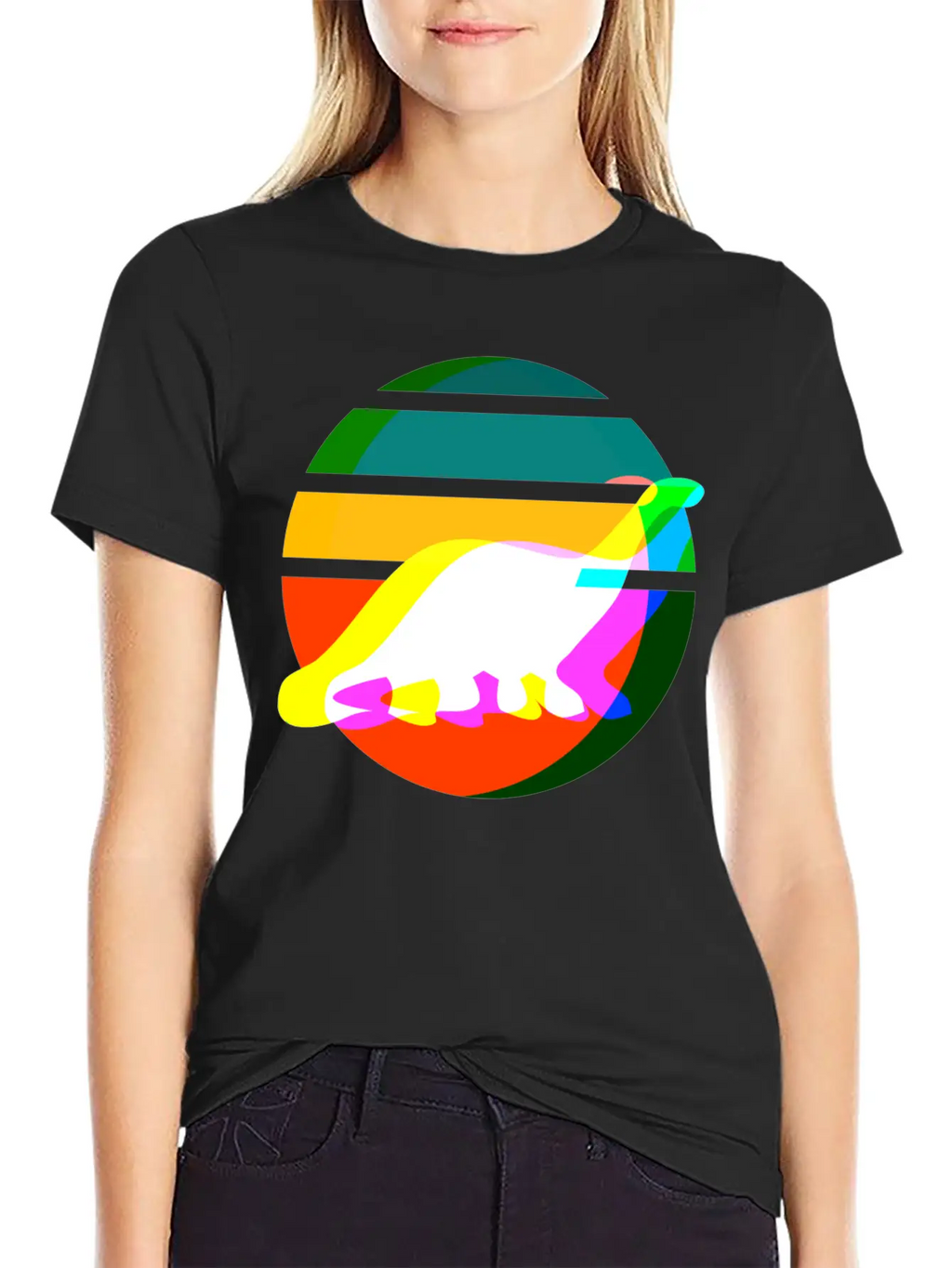 Dinosaur Colorsplit Sunset Essential Cotton Tee For Daily Outfits – Unisex Style
