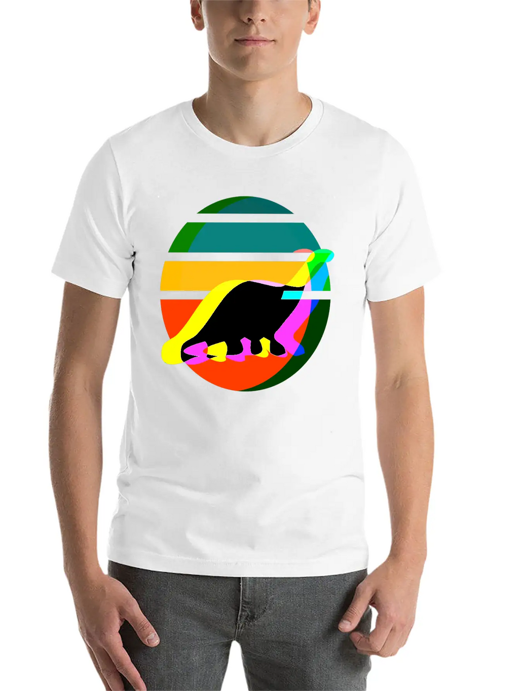 Dinosaur Colorsplit Sunset Essential Cotton Tee For Daily Outfits – Unisex Style