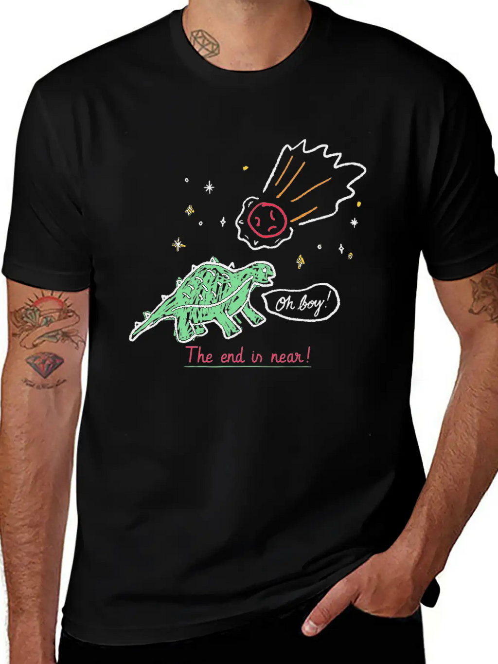 Dinosaur Meteor The End Is Near Relaxed Everyday Tee – Lightweight And Durable Cotton