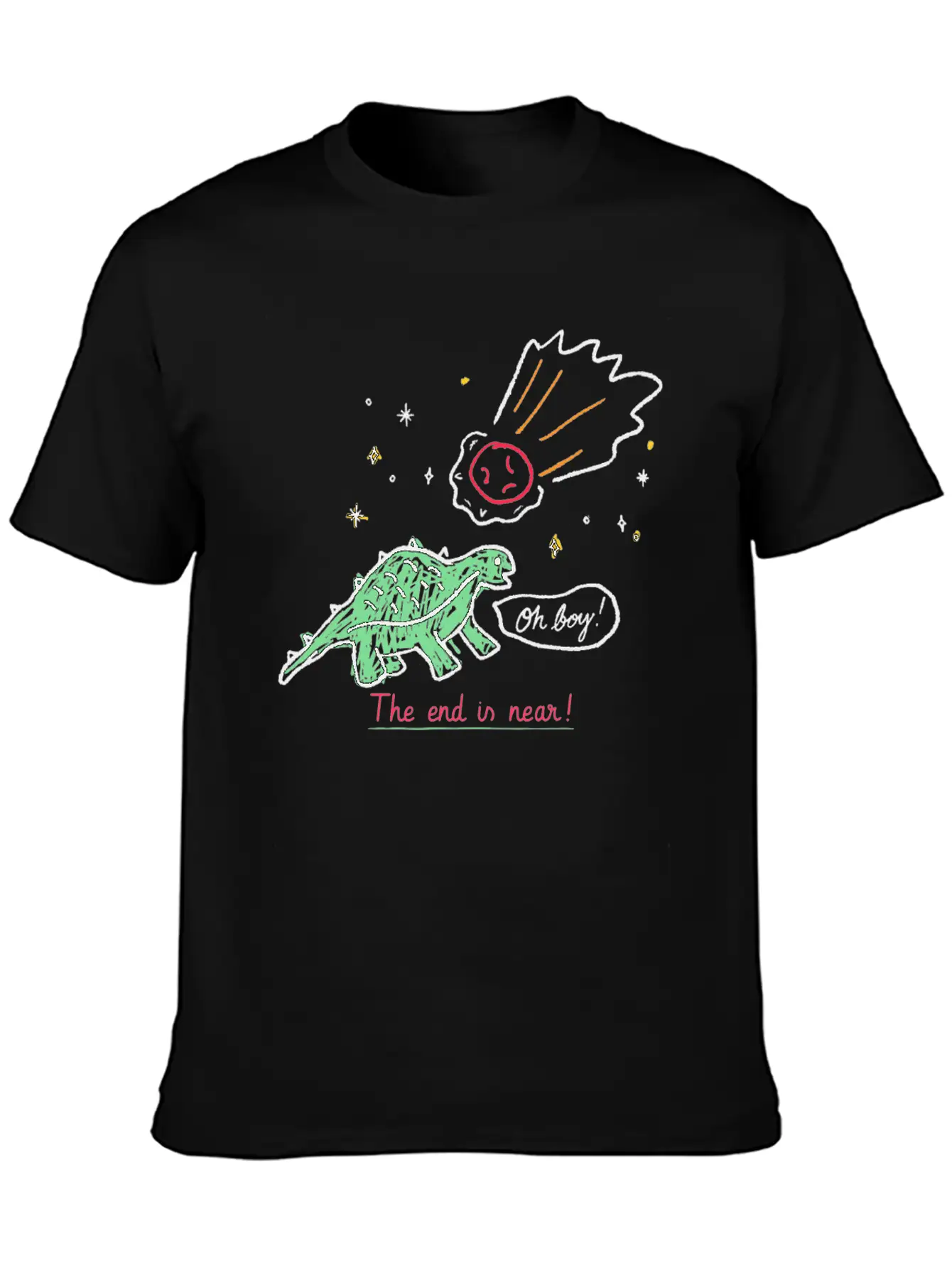 Dinosaur Meteor The End Is Near Relaxed Everyday Tee – Lightweight And Durable Cotton