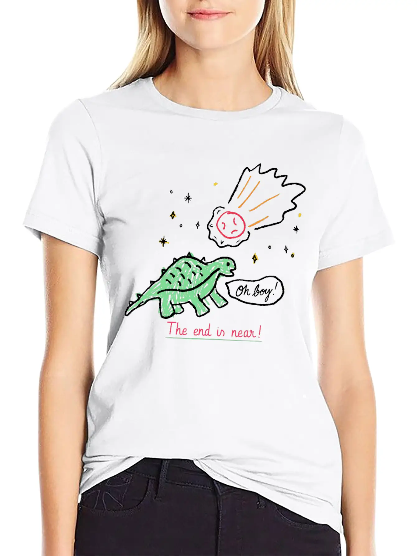 Dinosaur Meteor The End Is Near Relaxed Everyday Tee – Lightweight And Durable Cotton
